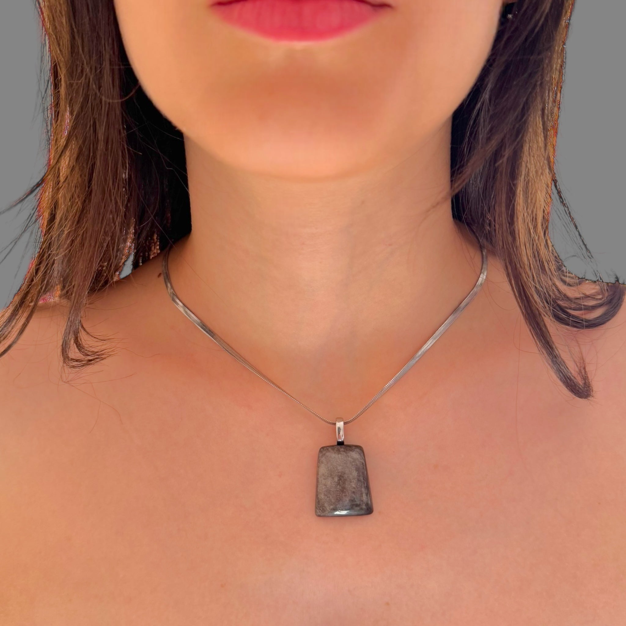 Collana ossidiana argento 25x20 Sharifa Crystals